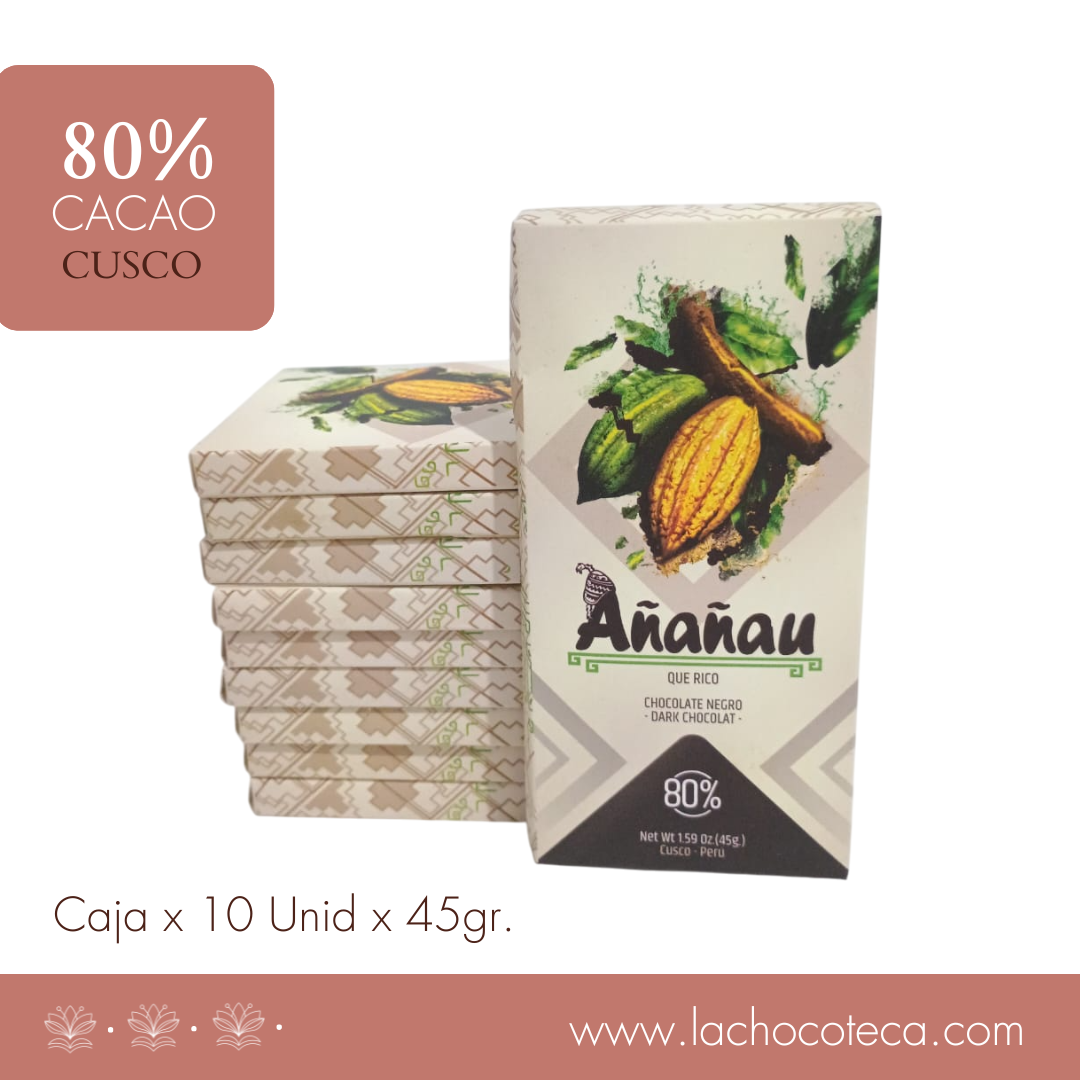 Caja x 10 Unid - Barras Cacao 80% x 45gr - AÑAÑAU