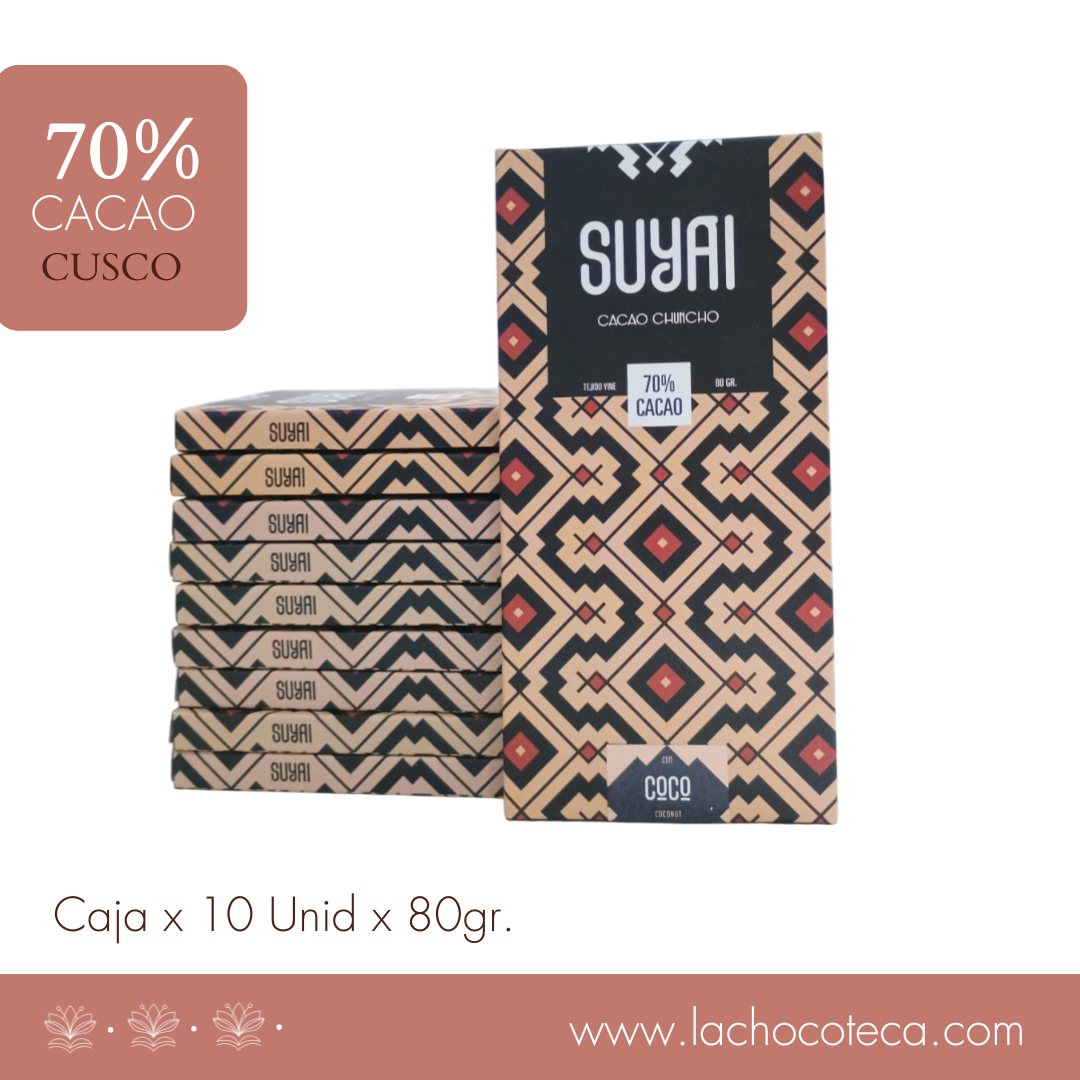 Caja x 10 Unid - Barras Cacao 70% con Coco x 80gr - SUYAI