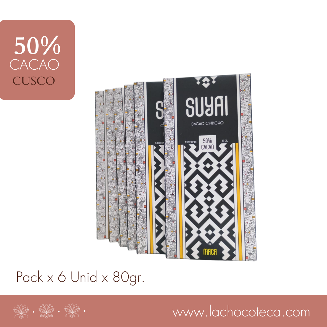Pack x 6 Unid - Barras Cacao 50% con Maca x 80gr - SUYAI