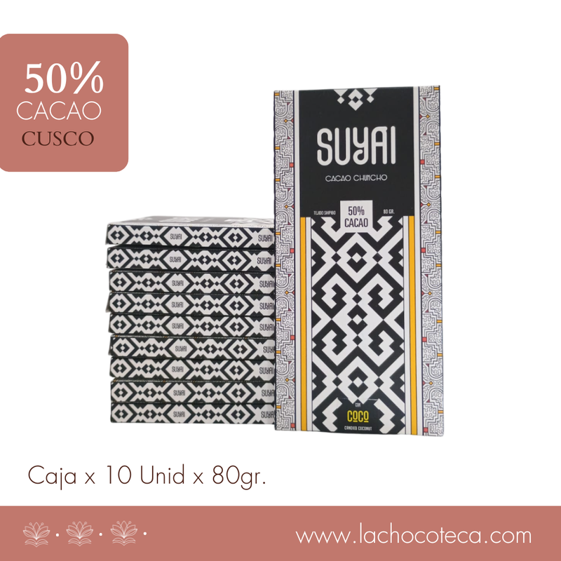 Caja x 10 Unid - Barras Cacao 50% con Coco x 80gr - SUYAI