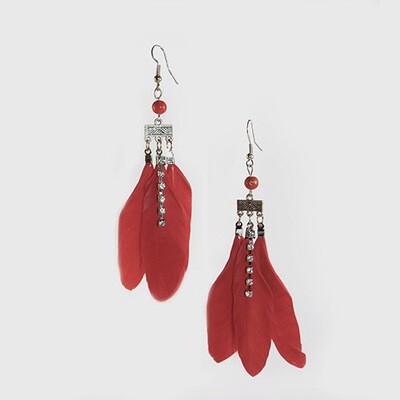 Festive Feather Earring - Scarlet