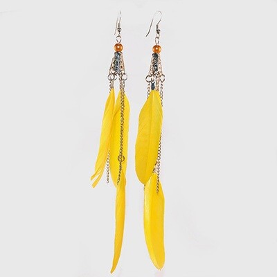 Layers Feather Earring - Yellow