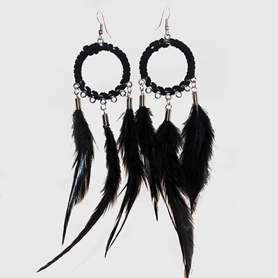 Light Ring Feather Earring - Black
