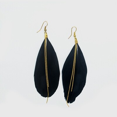 Tendrils Feather Earring - Black