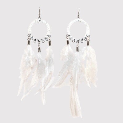 Light Ring Feather Earring - White