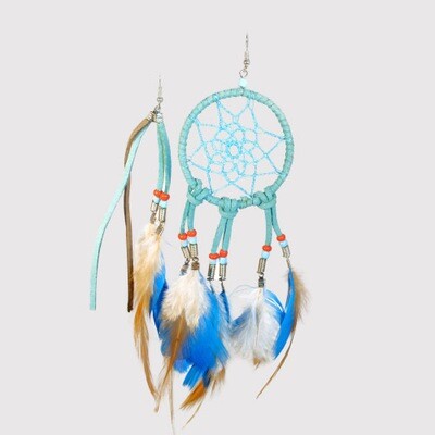 Dreamcatcher Feather Earring - Aqua