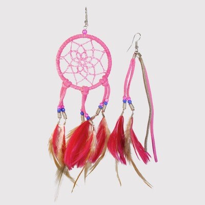 Dreamcatcher Feather Earring - Pink