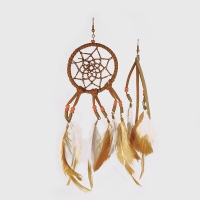 Dreamcatcher Feather Earring - Brown