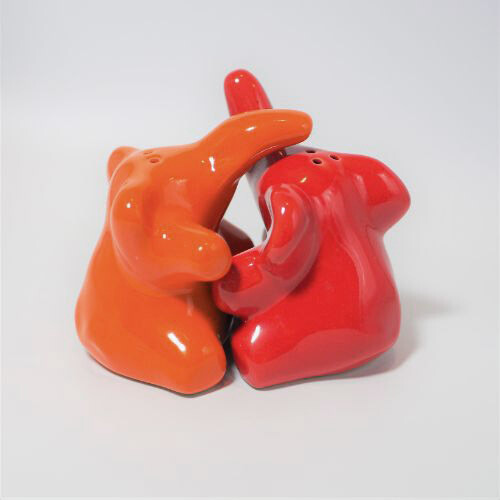 Elephant Salt and Pepper Shakers, Choose Color Set: Orange/Red set