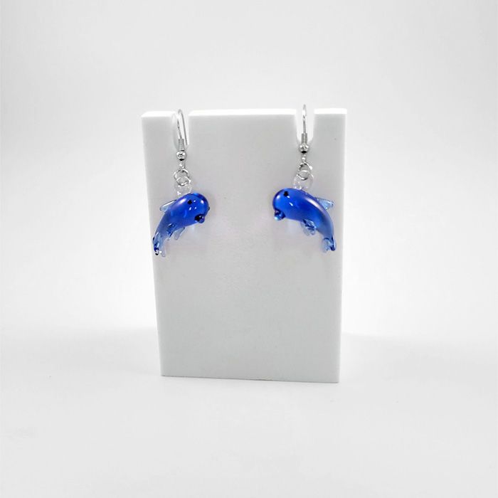 Venice Glass Dolphin Earrings, Glass Color: Blue