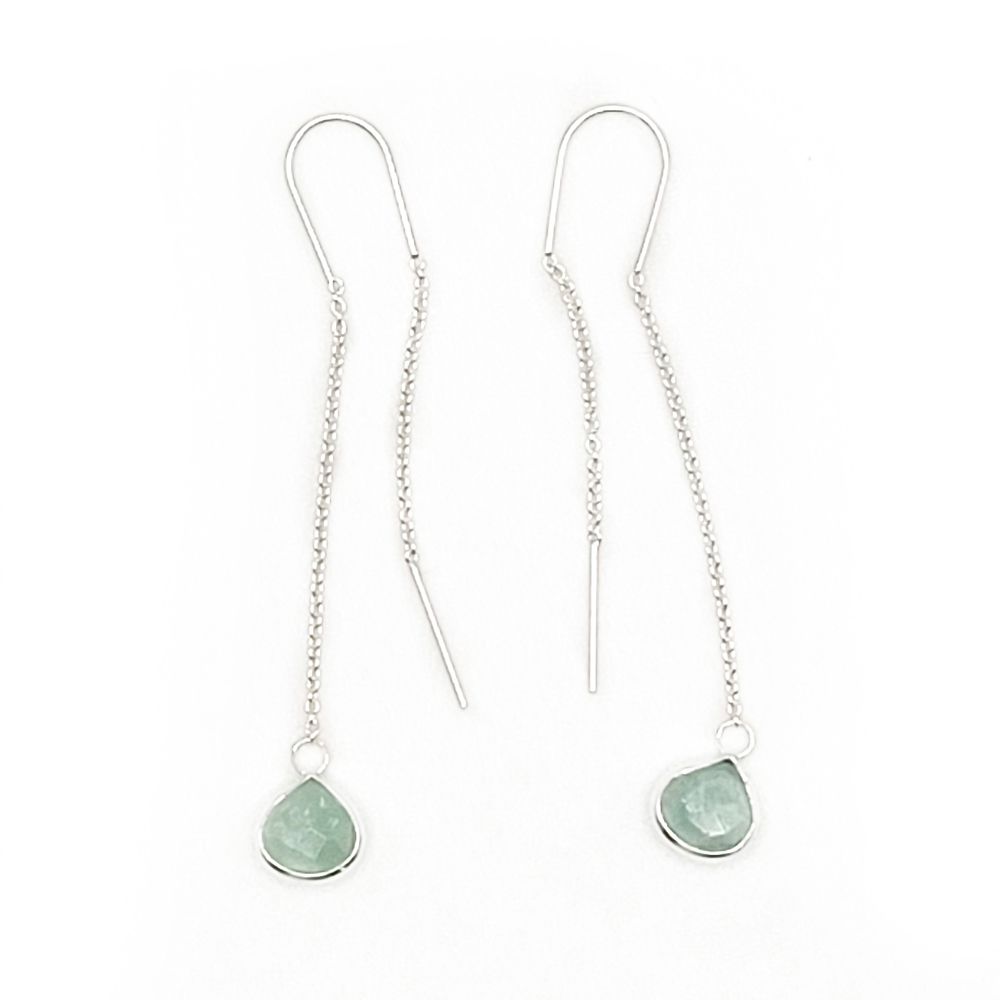 Crystal Drop Sterling Ear Threaders - Prehnite