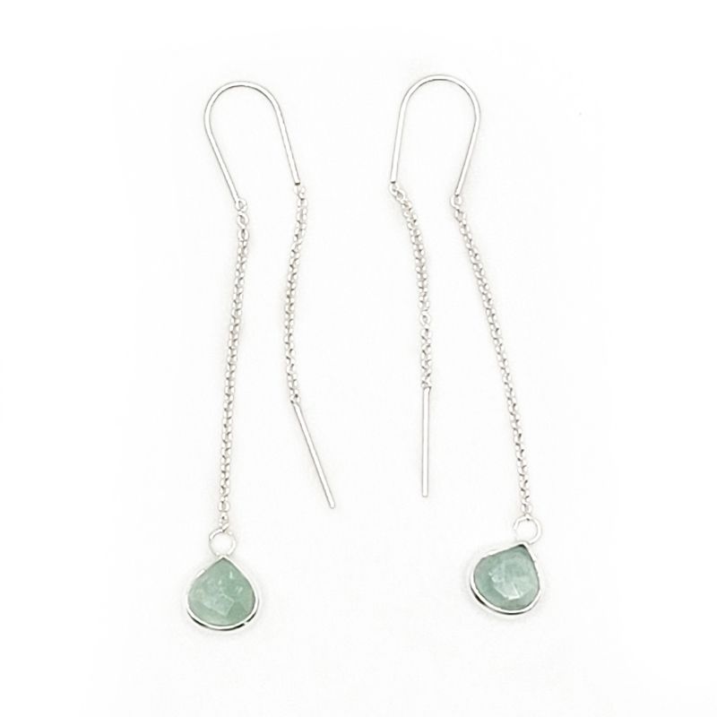 Crystal Drop Sterling Ear Threaders - Prehnite