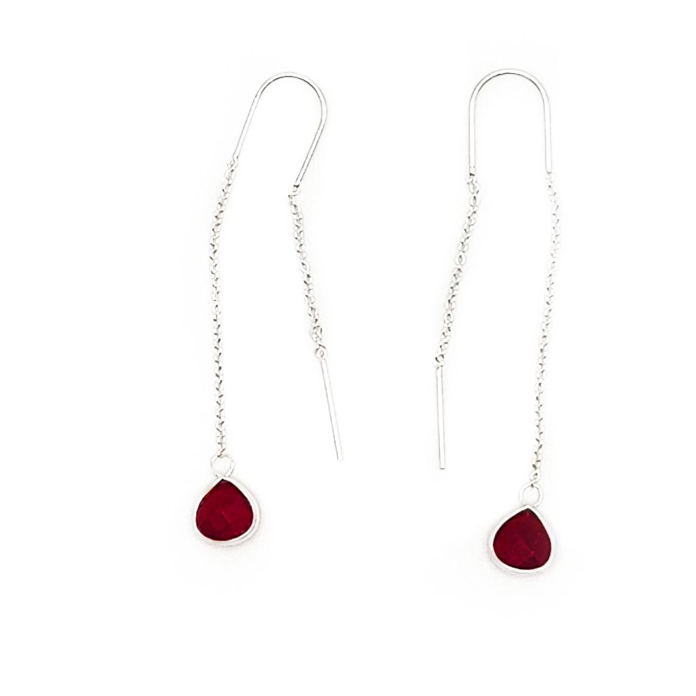 Crystal Drop Sterling Ear Threaders - Garnet