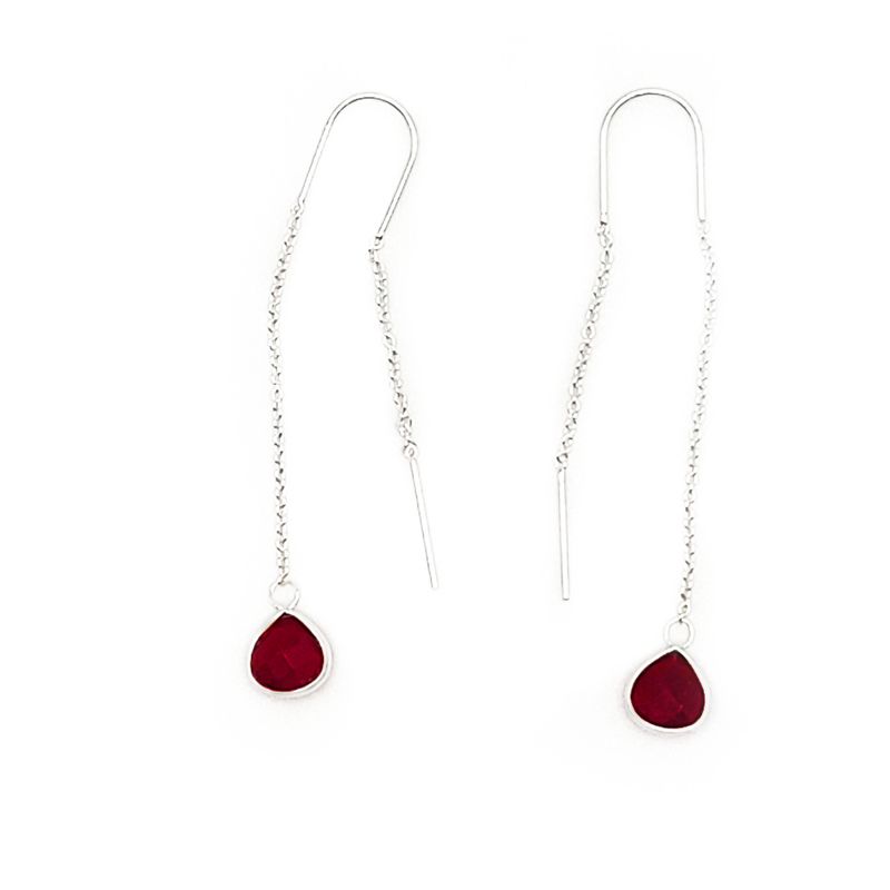 Crystal Drop Sterling Ear Threaders - Garnet