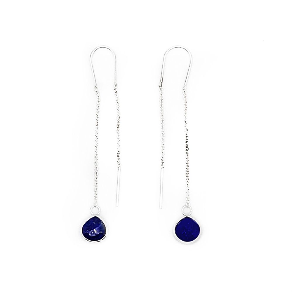 Crystal Drop Sterling Ear Threaders - Sodalite