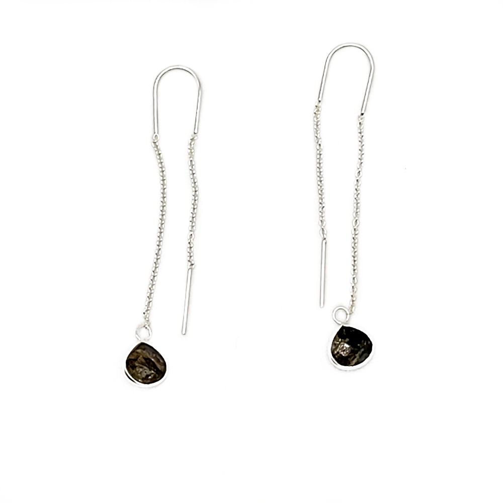 Crystal Drop Sterling Ear Threaders - Obsidian