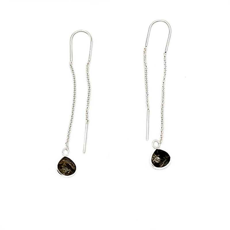 Crystal Drop Sterling Ear Threaders - Obsidian