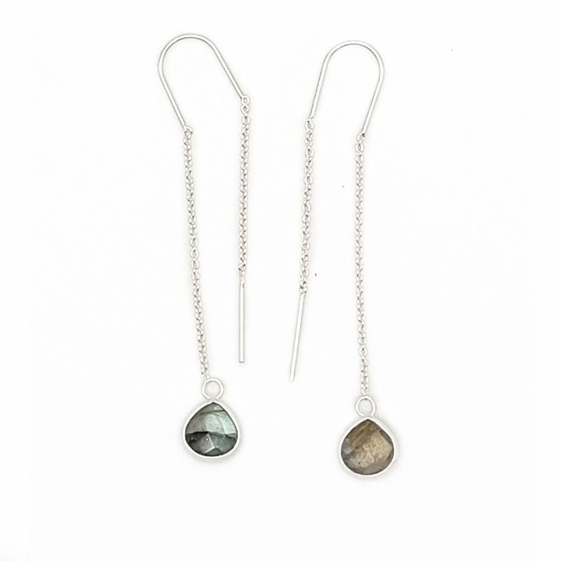 Crystal Drop Sterling Ear Threaders - Labradorite