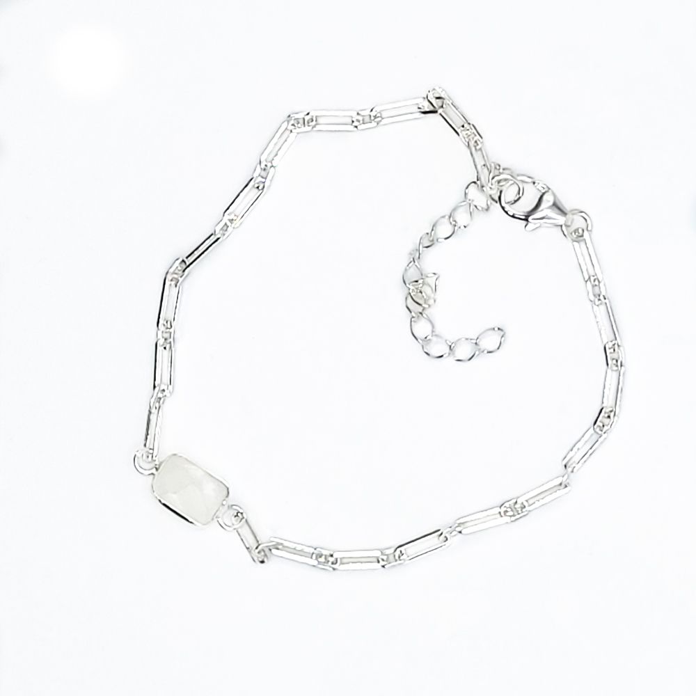 Sterling Silver Links Bracelet - Clear Quartz