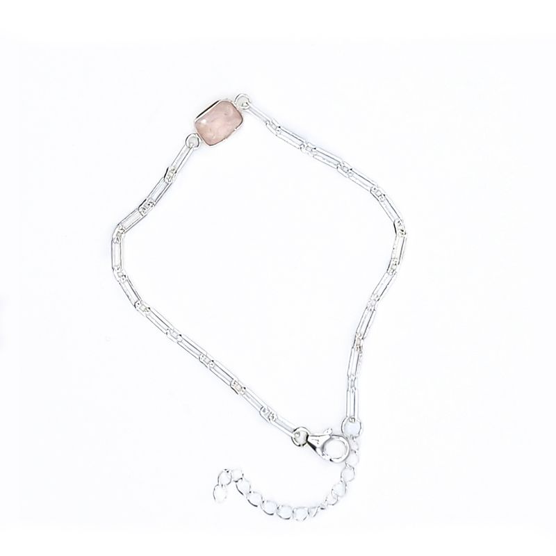 Sterling Silver Links Bracelet - Rose Quartz