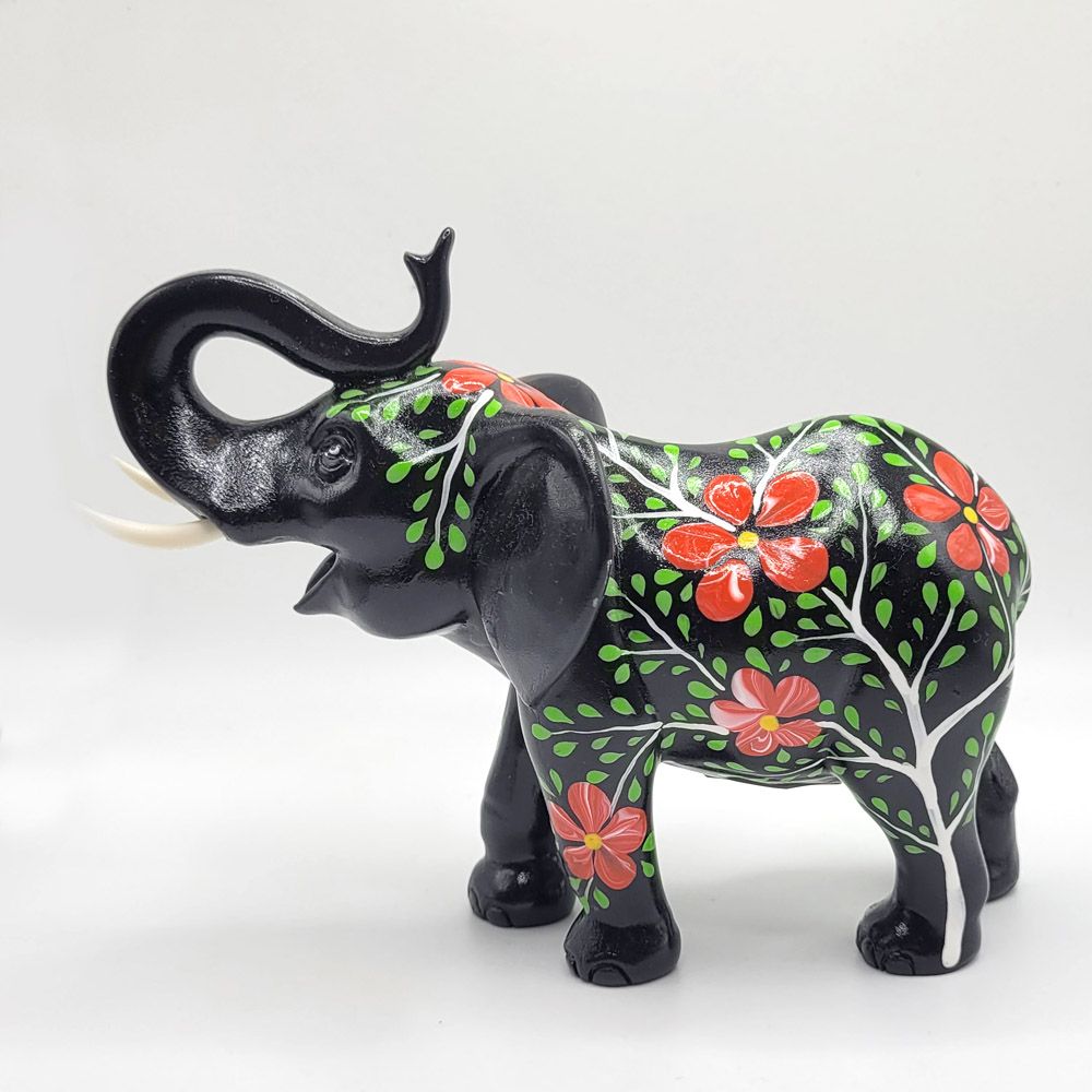 Elephant Sculpture - Black Floral Elephant Sculpture - Black Floral