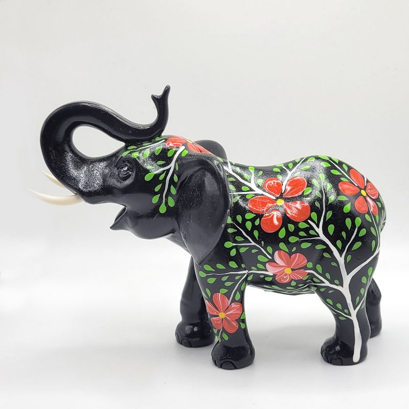 Elephant Sculpture - Black Floral