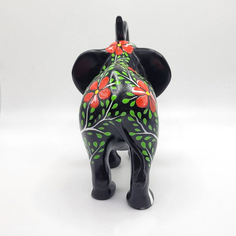 Elephant Sculpture - Black Floral