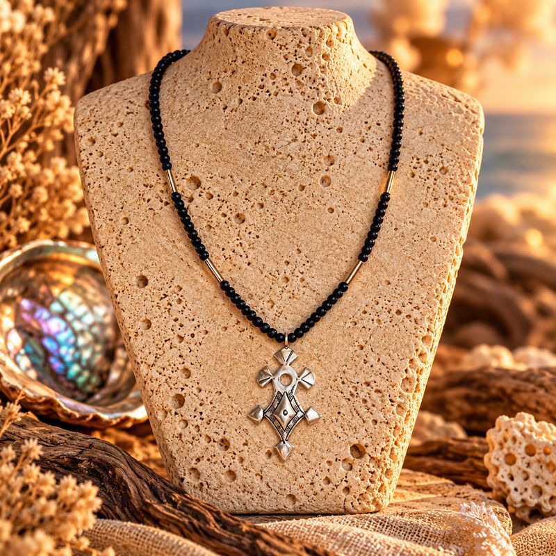Tuareg Silver Cross & Zulu Beads 
