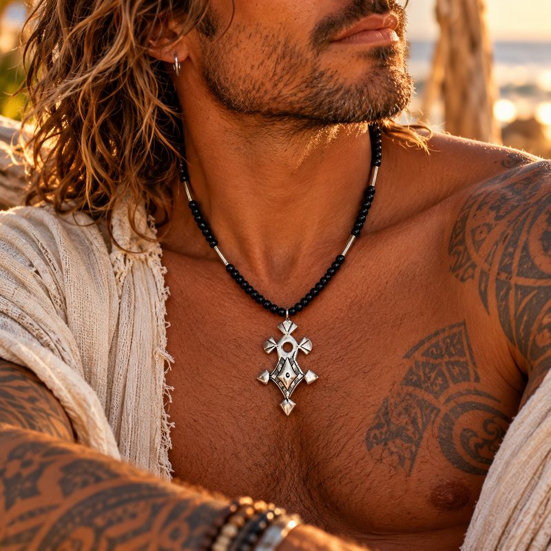 Tuareg Silver Cross & Zulu Beads 