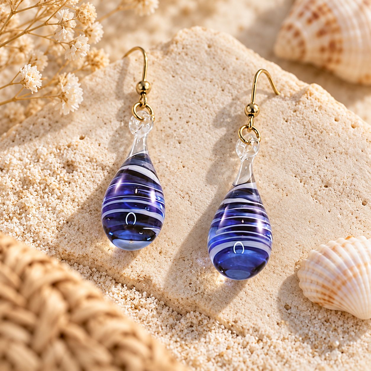 Venice Glass Dew Drop Earrings, Glass Color: Blue