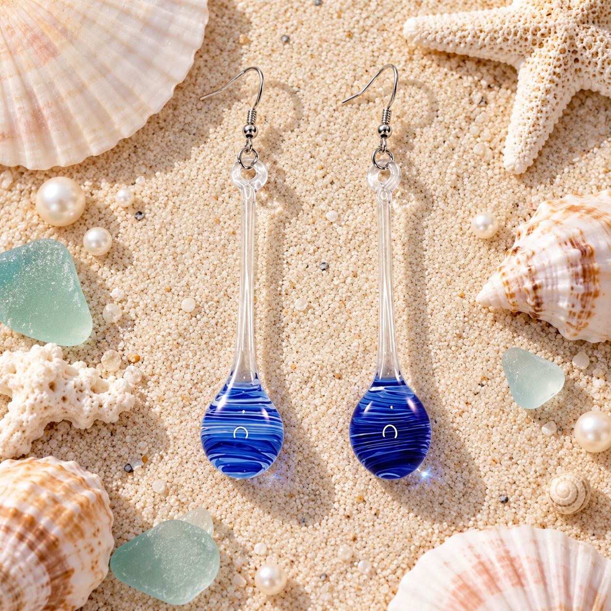 Venice Glass Tear Drop Earrings, Glass Color: Blue