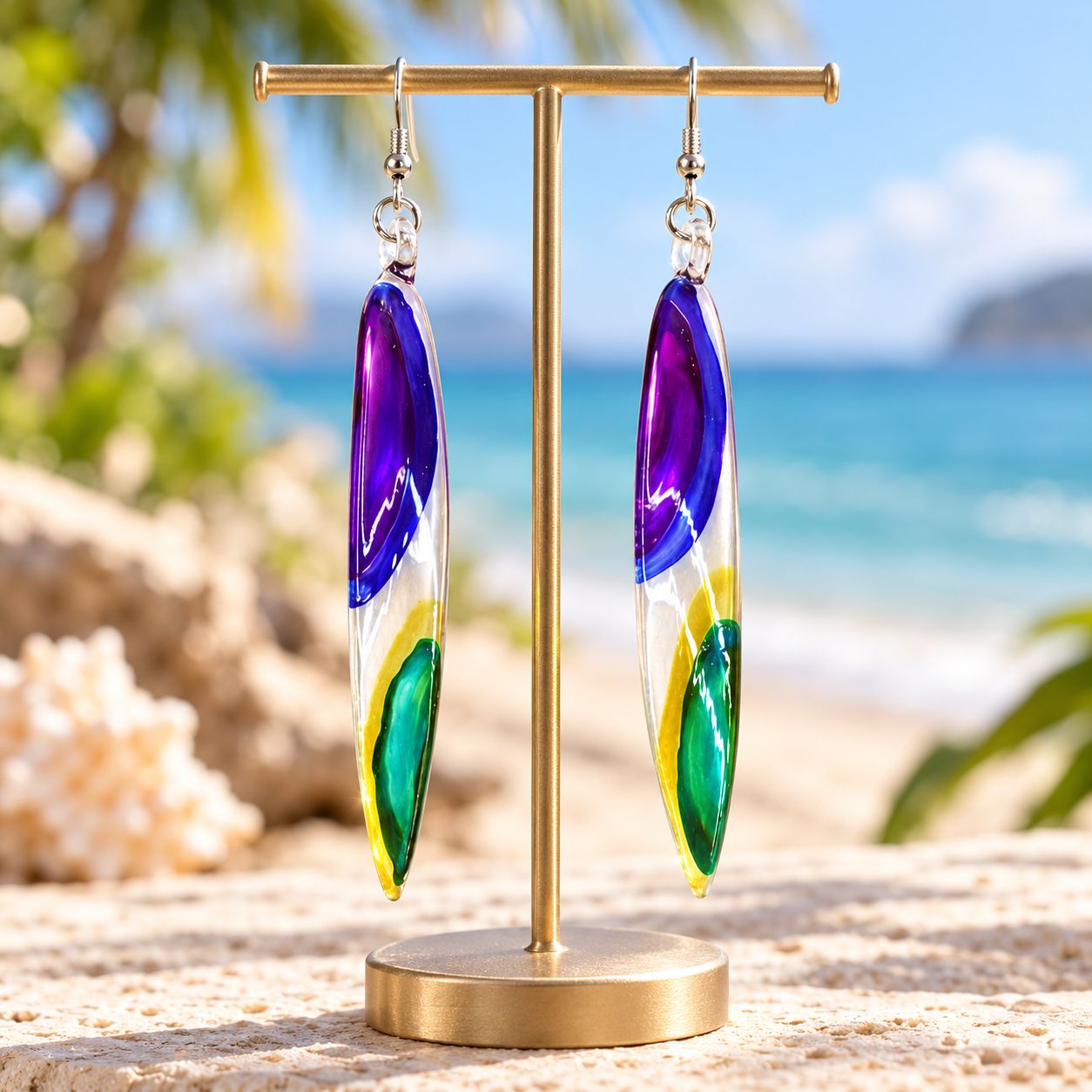 Venice Glass Twist Earrings, Glass Color: Purple/Green
