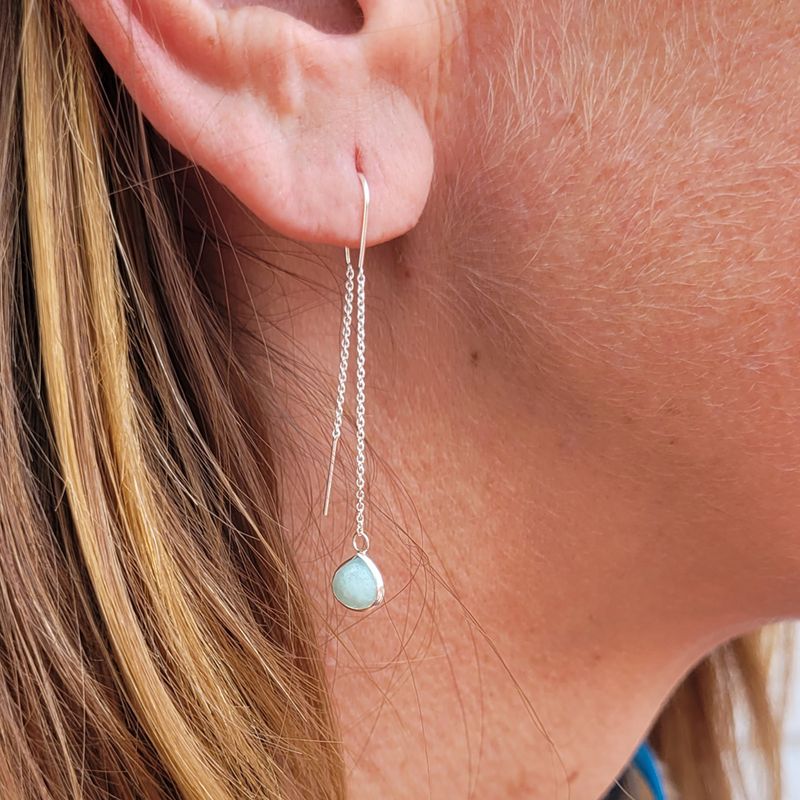 Crystal Drop Sterling Ear Threaders - Garnet