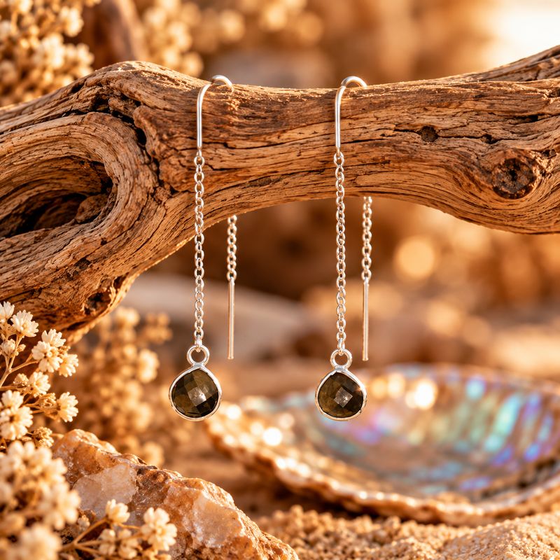 Crystal Drop Sterling Ear Threaders - Tiger Eye