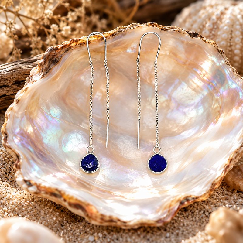 Crystal Drop Sterling Ear Threaders - Sodalite