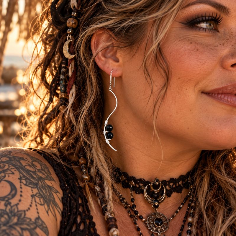 Curve Sterling Earrings - Obsidian