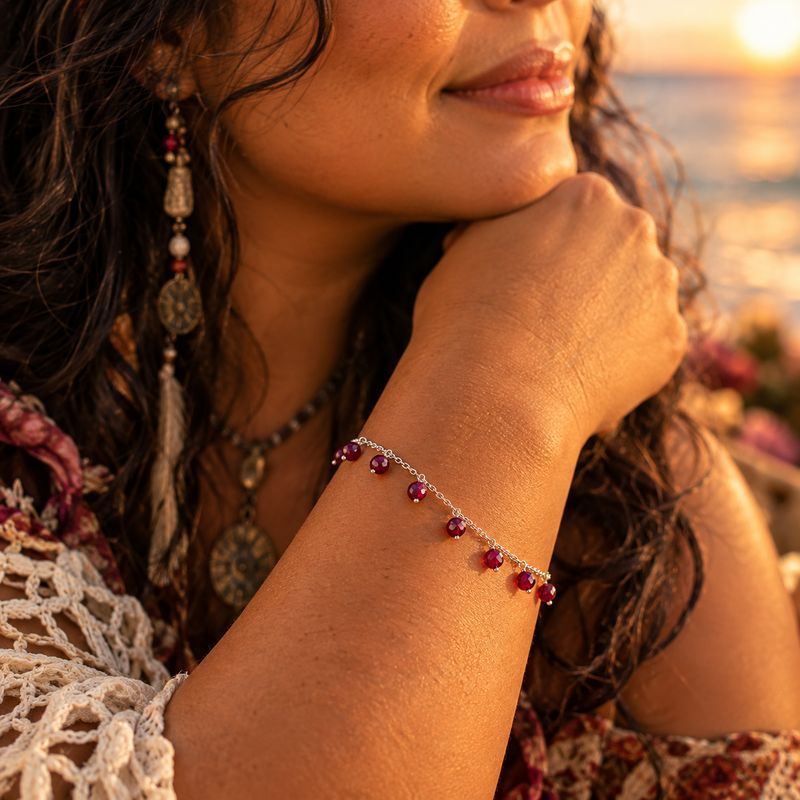 Sterling Garnet Gemstone Bracelet