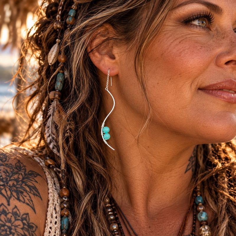 Curve Sterling Earrings - Amazonite