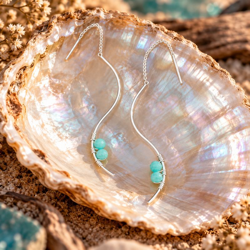 Curve Sterling Earrings - Amazonite