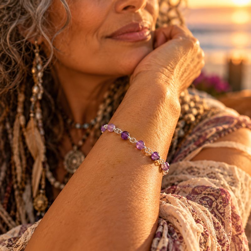 Sterling Amethyst Gemstone Bracelet