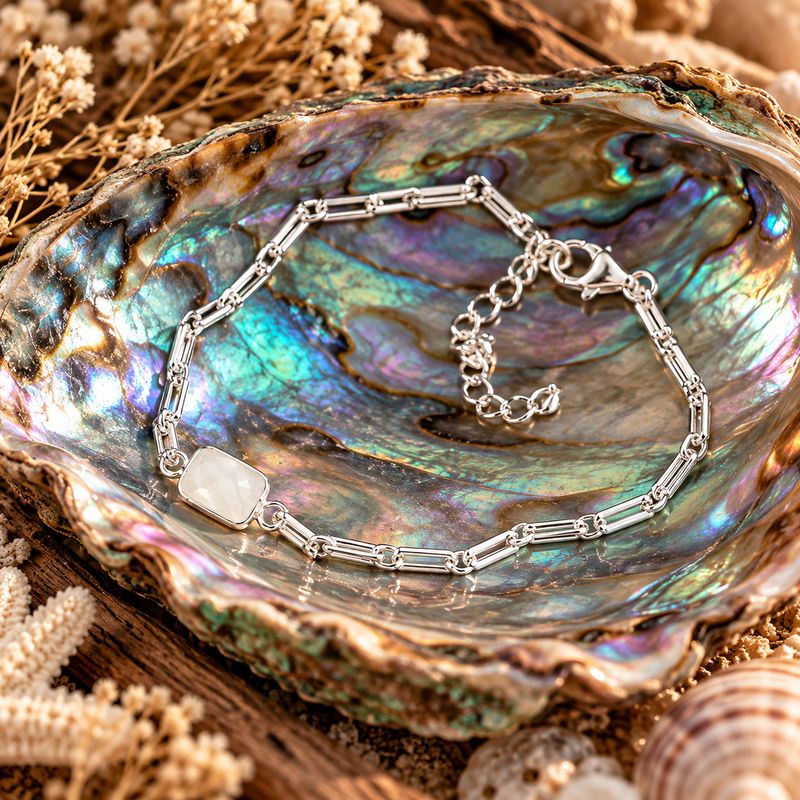 Sterling Silver Links Bracelet - Clear Quartz