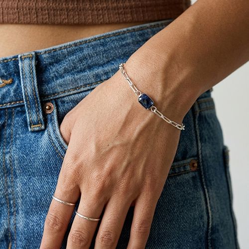 Sterling Silver Links Bracelet - Obsidian
