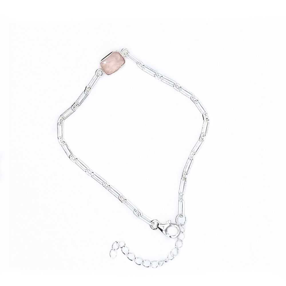 Sterling Silver Links Bracelet - Rose Quartz