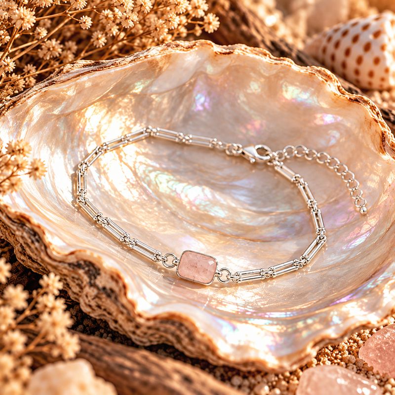 Sterling Silver Links Bracelet - Rose Quartz