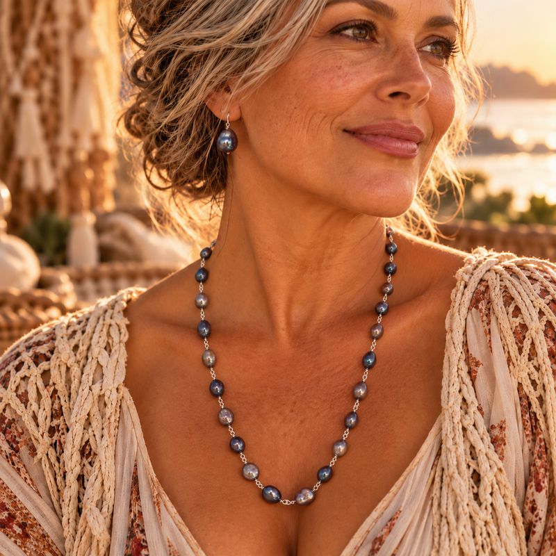 Midnight Tide Drift Pearl Necklace