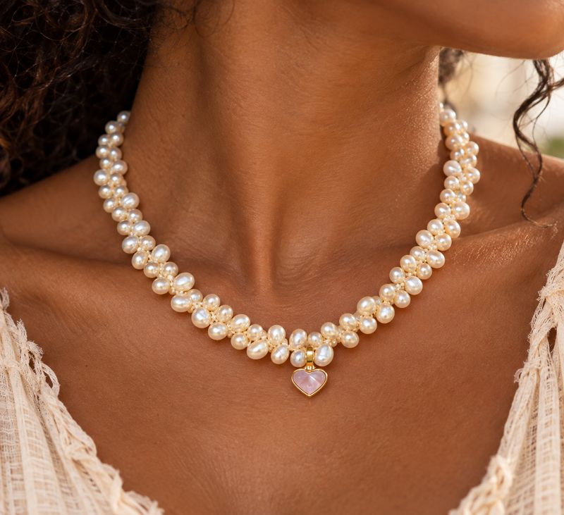 Golden Heart Pearl Necklace