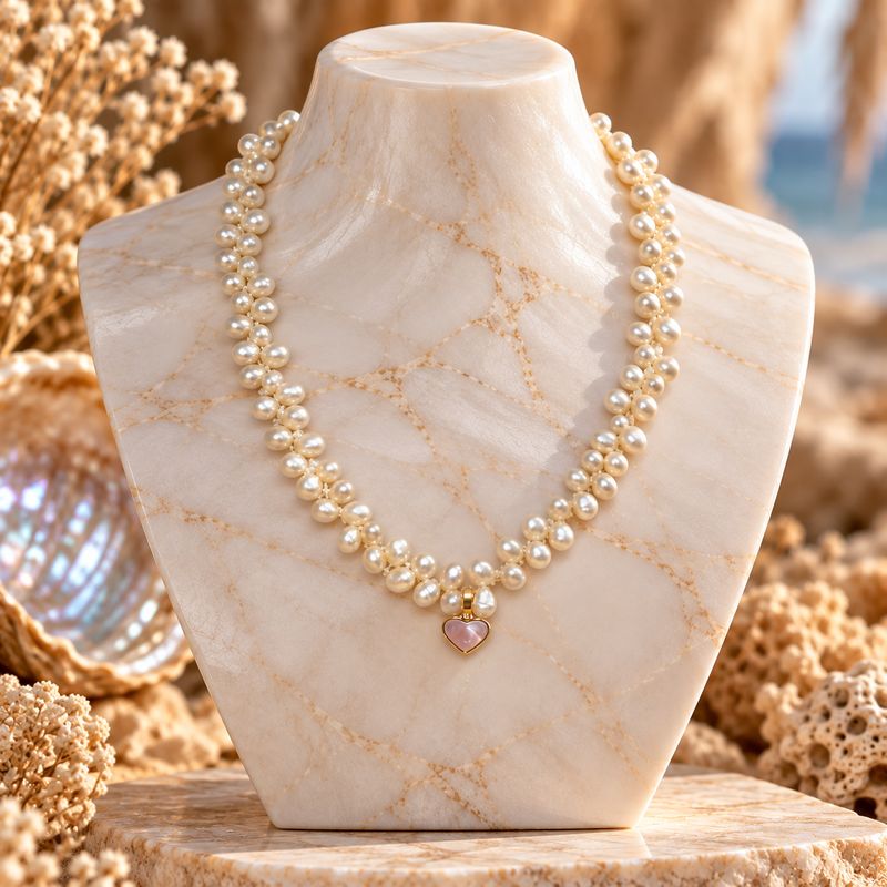 Golden Heart Pearl Necklace