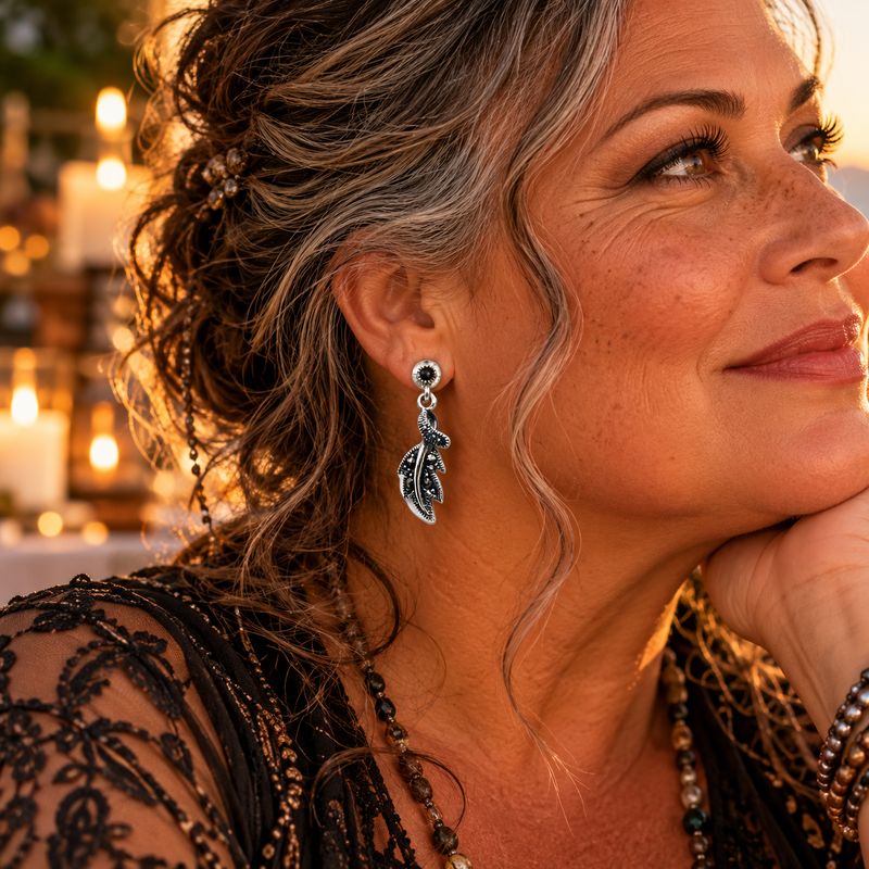 Marcasite Earrings - Oak Leaf