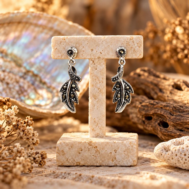 Marcasite Earrings - Oak Leaf