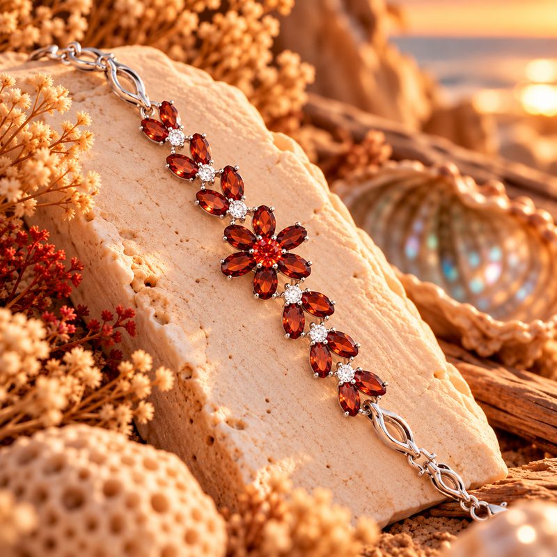 Elemental Bracelet - Garnet Flower